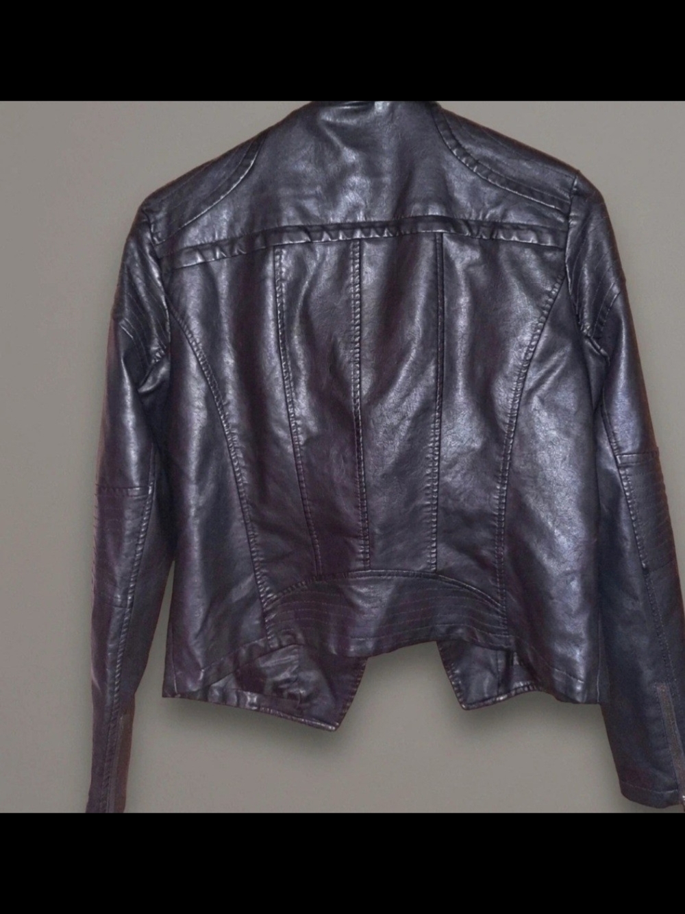 Womens Black Faux Leather Moto Jacket S/M - Picture 2 of 11